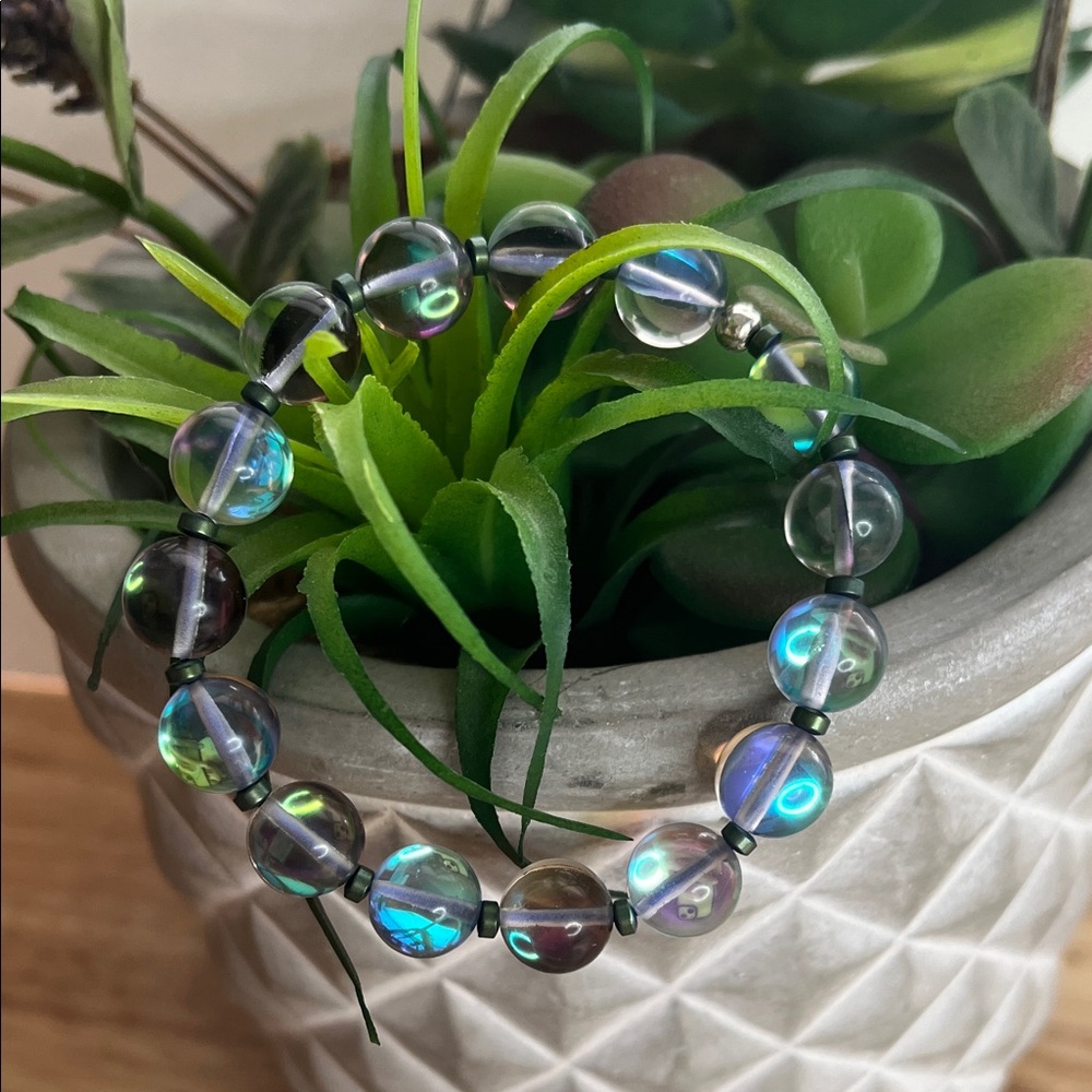 Clear Mermaid Glass Beaded Stretchy Bracelet
